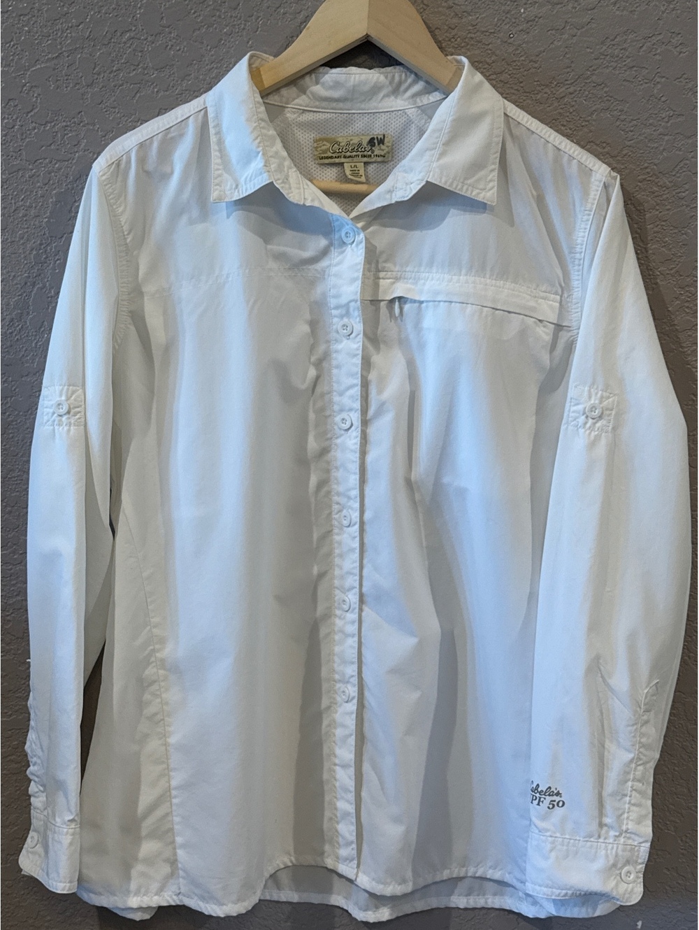 Cabela's White Long Sleeve UPF 50 Button-Up Shirt Large